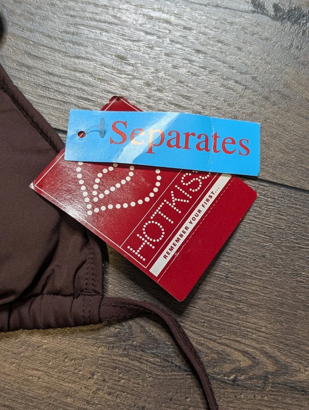Sold Hot Kiss Y2K Brown Triangle Bikini Top with Turquoise Bead Accents Size M - Picture 3 of 7